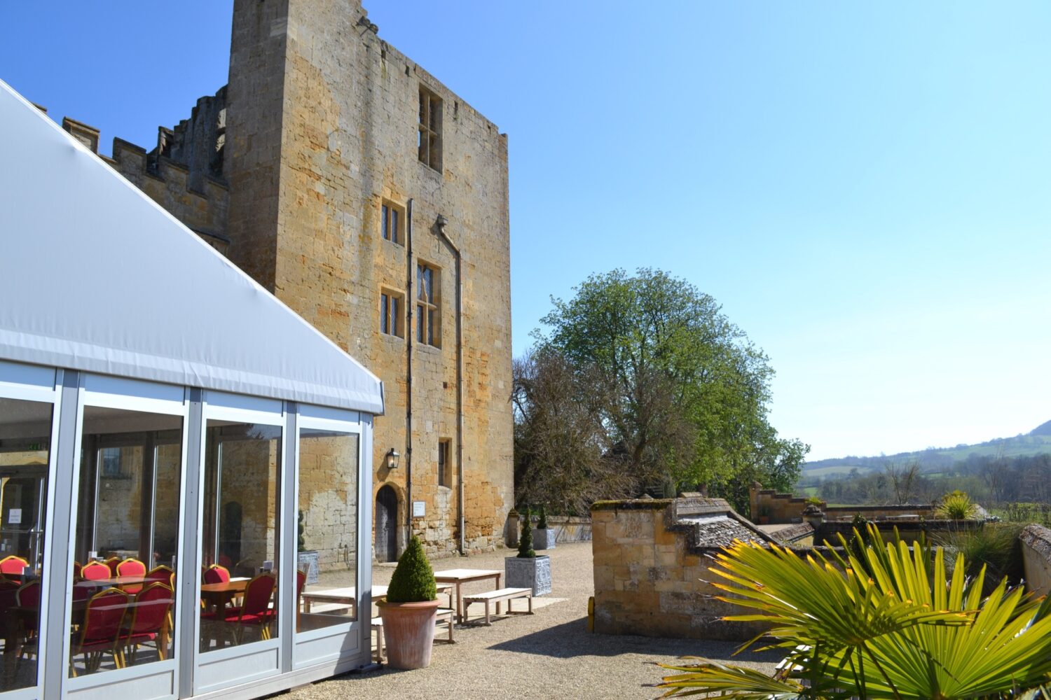 Exterior shot of the pavilion and castle building