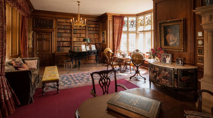 Sudeley Castle Library showing hundreds of books on display