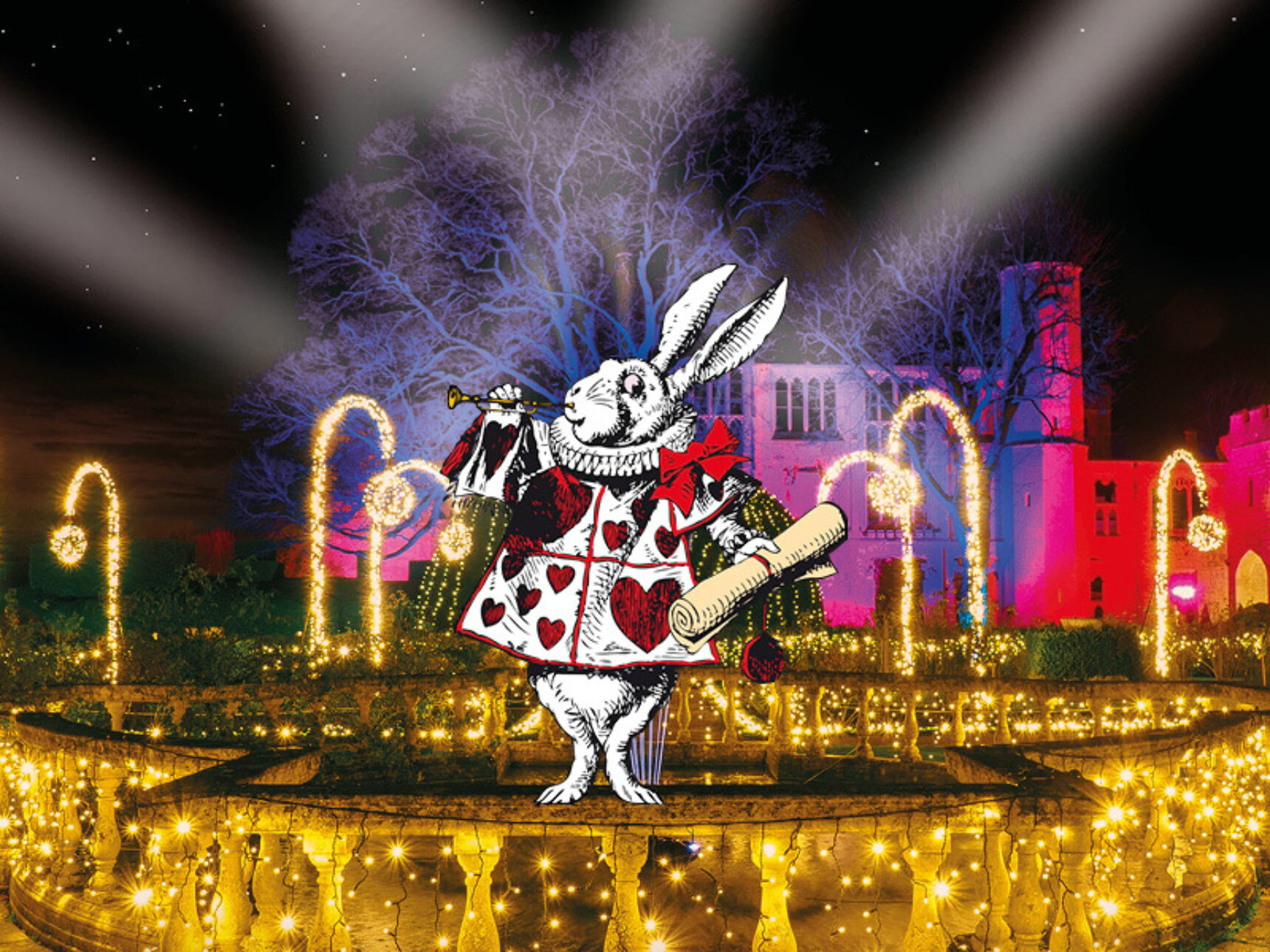Spectacle of Light at Sudeley Castle fountain Queens' Garden