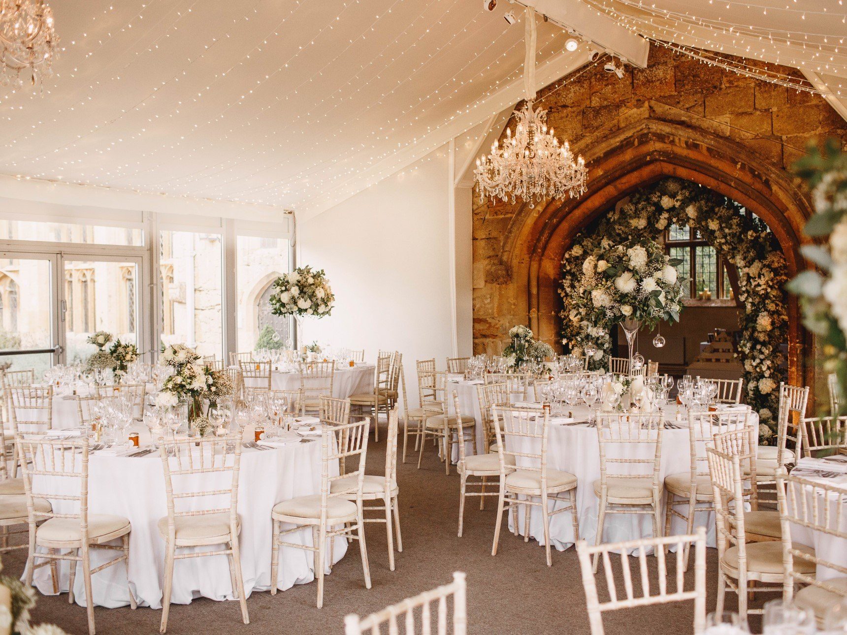 Pavilion decorated with flower arch